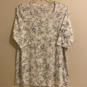 Pure Jill Ballet Sleeve Tunic Off White Floral Blouse Modal Blend Size XL